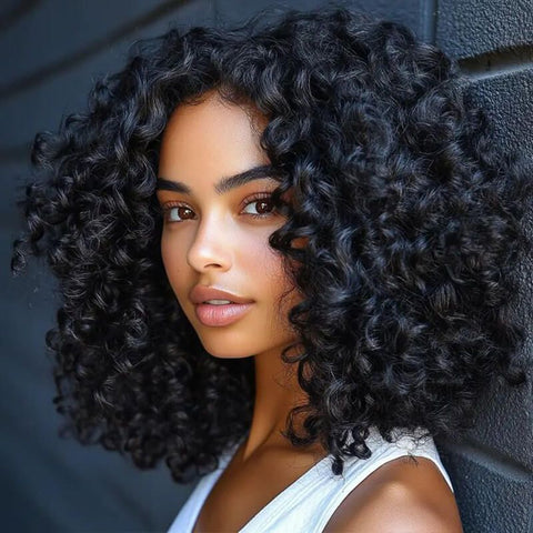 Wear and Go Wigs Curly Bob Wigs Pre Cut Lace Glueless Human Hair Wigs