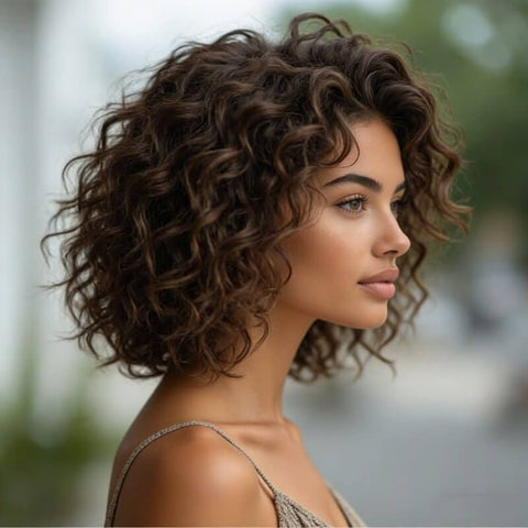 Wear And Go Wigs Brown Curly Bob Wigs Glueless Human Hair Wigs