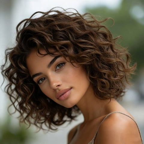 Wear And Go Wigs Brown Curly Bob Wigs Glueless Human Hair Wigs
