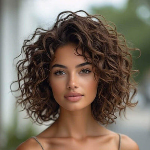 Wear And Go Wigs Brown Curly Bob Wigs Glueless Human Hair Wigs