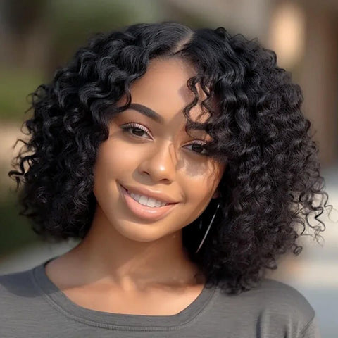 Wear And Go Wig Short Bouncy Curly Bob Wig 4x4 Lace Glueless Human Hair Wigs
