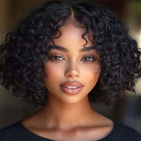 Wear And Go Wig Short Bouncy Curly Bob Wig 4x4 Lace Glueless Human Hair Wigs