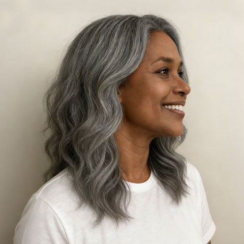 Salt And Pepper Grey Body Wavy Glueless Human Hair Wigs