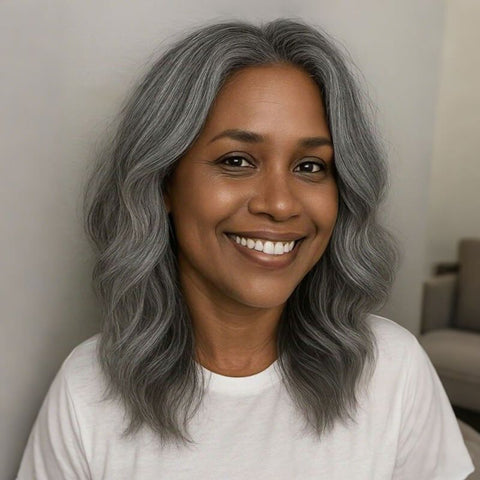 Salt And Pepper Grey Body Wavy Glueless Human Hair Wigs