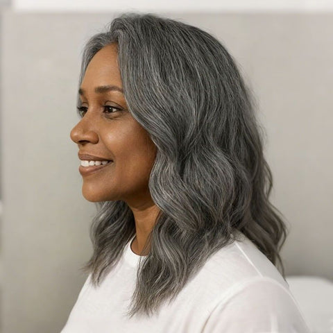 Salt And Pepper Grey Body Wavy Glueless Human Hair Wigs