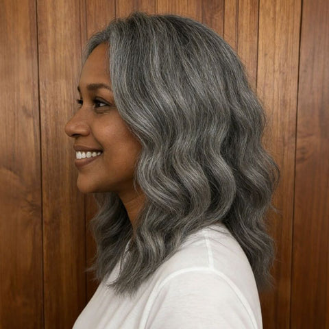 Salt And Pepper Grey Body Wavy Glueless Human Hair Wigs