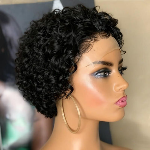Pixie Cut Wig Short Curly Bob Wig Glueless Human Hair Wigs