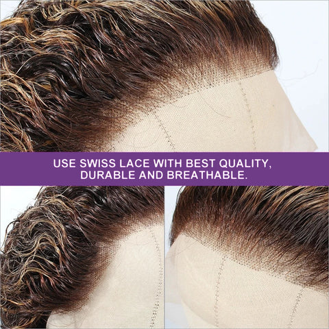 #4/27 Highlight Brown Pixie Curly Bob Wig Lace Front Wig Short Pixie Deep Curly 13x4 Transparent Lace Frontal Wig With Full Lace