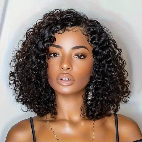Wear and Go Wigs Deep Curly Bob Wigs Pre Cut Lace Glueless Human Hair Wigs