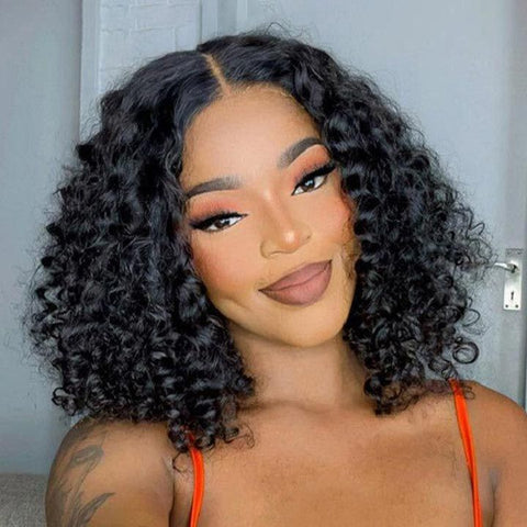 Wear and Go Wigs Deep Curly Bob Wigs Pre Cut Lace Glueless Human Hair Wigs