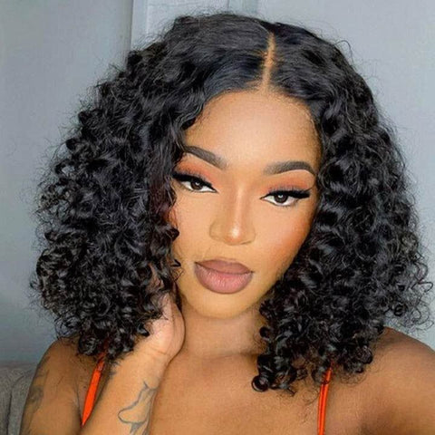 Wear and Go Wigs Deep Curly Bob Wigs Pre Cut Lace Glueless Human Hair Wigs