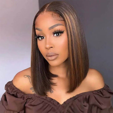 Popular Highlight Smooth Straight Smart Bob Wig 100% Human Remy Hair