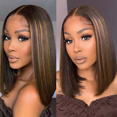 Popular Highlight Smooth Straight Smart Bob Wig 100% Human Remy Hair