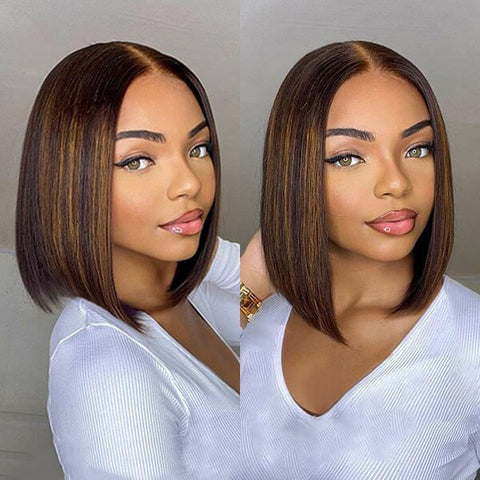 Popular Highlight Smooth Straight Smart Bob Wig 100% Human Remy Hair