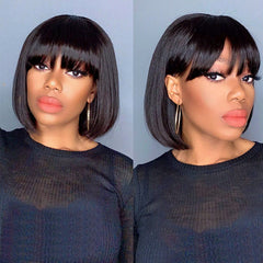Short Cut Bob Wig Human Hair With Bangs 4X4 Lace Closure Lace Wig