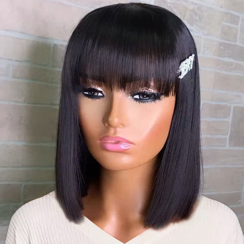 Short Cut Bob Wig Human Hair With Bangs 4X4 Lace Closure Lace Wig