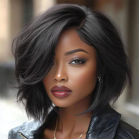 Wear and Go Wigs Deep Burgundy Short Bob Wig Real Glueless Human Hair Wigs
