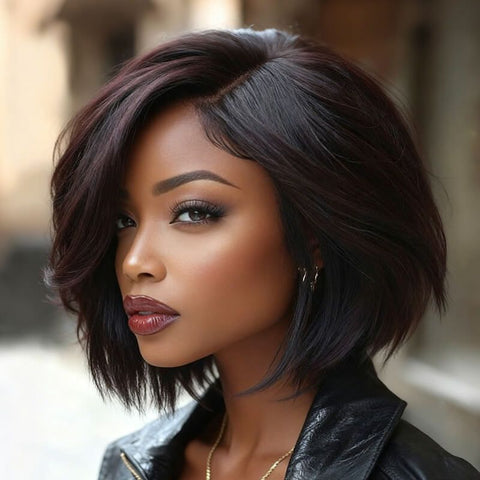 Wear and Go Wigs Deep Burgundy Short Bob Wig Real Glueless Human Hair Wigs