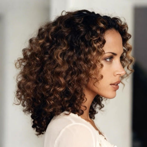 Brown Highlight Curly Wigs Closure Lace Wig Glueless Human Hair Wigs