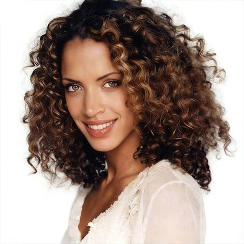 Brown Highlight Curly Wigs Closure Lace Wig Glueless Human Hair Wigs