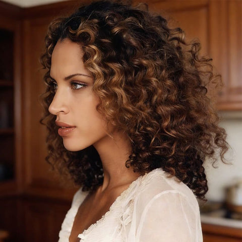 Brown Highlight Curly Wigs Closure Lace Wig Glueless Human Hair Wigs