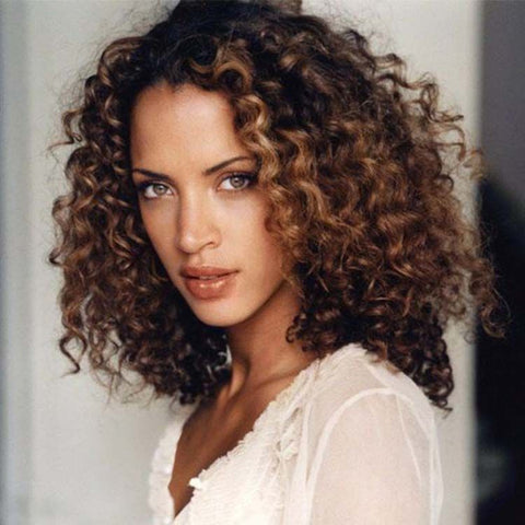 Brown Highlight Curly Wigs Closure Lace Wig Glueless Human Hair Wigs