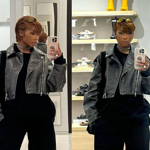 Wear and Go Wigs Pixie Cut Wigs With Bangs Pre Cut Lace Human Hair Wigs