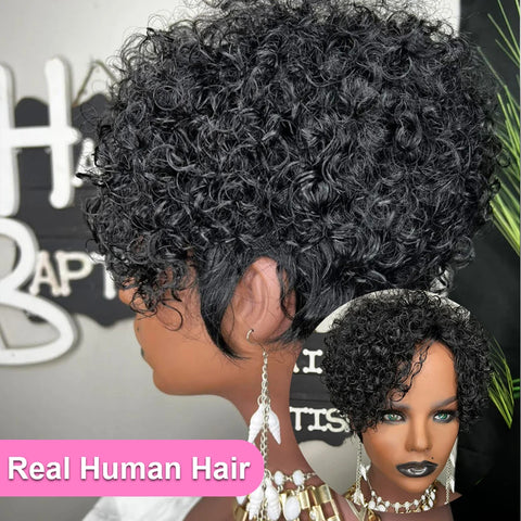 Short Curly Pixie Cut Wigs for Black Women Curly Bob Wigs Coiffure Hairstyle Pixie Wigs Brazilian Virgin Human Hair Gluless Wig
