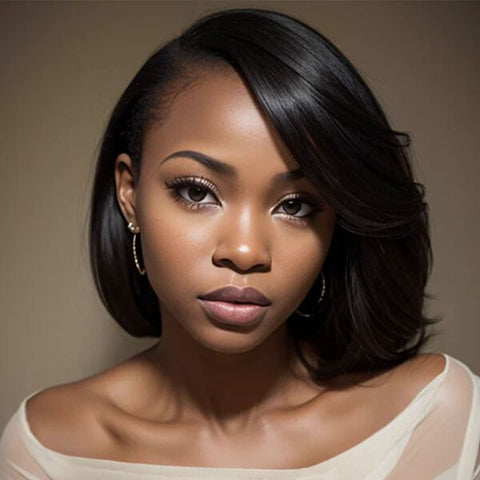 Wear and Go Wigs Side Part Short Bob Wig With Bangs Pre Cut Lace Human Hair Wigs