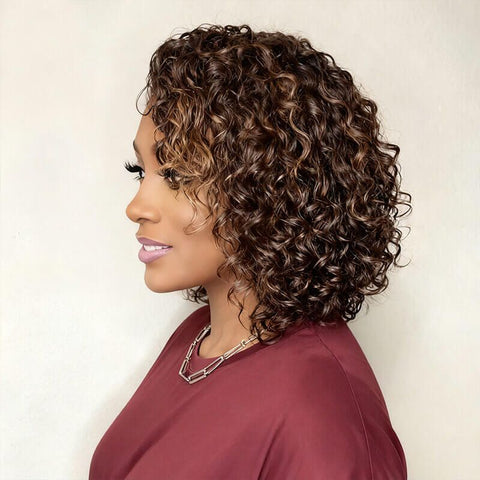 Highlights Loose Curly Closure Lace Short Bob Wig Glueless Human Hair Wigs