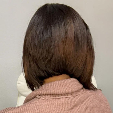 Put On & Go Glueless Brown Ombre Side Part Bob Wig Pre Cut Lace Human Hair Wigs