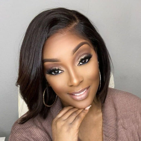 Put On & Go Glueless Brown Ombre Side Part Bob Wig Pre Cut Lace Human Hair Wigs