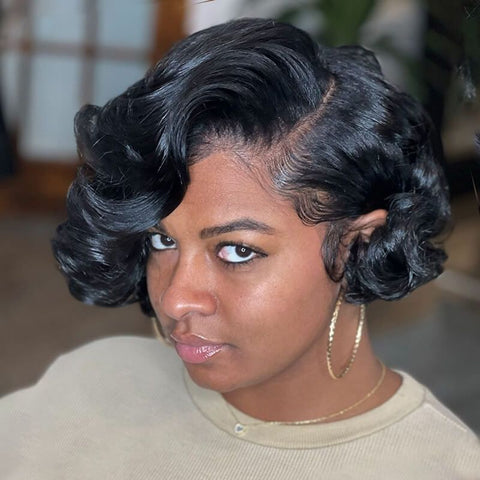 Loose Curly Short Bob Wigs With Side Part 5x5 Closure Lace Glueless Human Hair Wigs