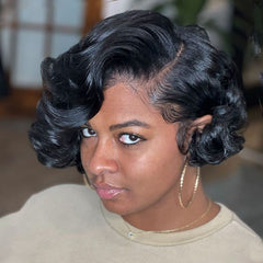 Loose Curly Short Bob Wigs With Side Part 5x5 Closure Lace Glueless Human Hair Wigs