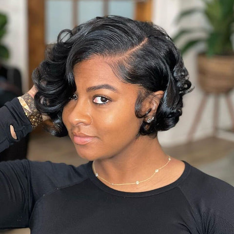 Loose Curly Short Bob Wigs With Side Part 5x5 Closure Lace Glueless Human Hair Wigs