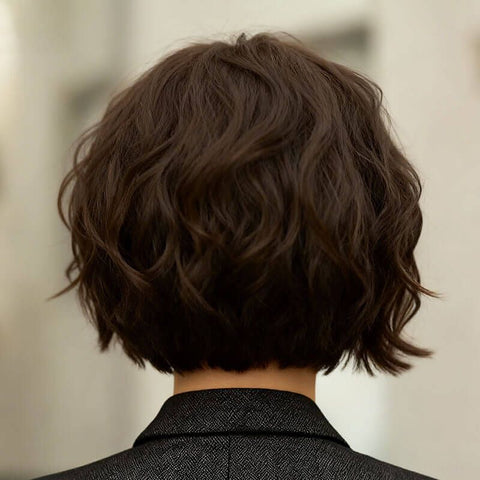 Elegant Short Brown Bob Wigs With Bangs Hairstyles Popular Messy Human Hair Wigs