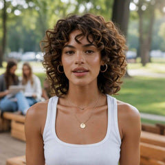 Brown Shoulder Length Curly Wigs With Bangs Glueless Human Hair Wigs