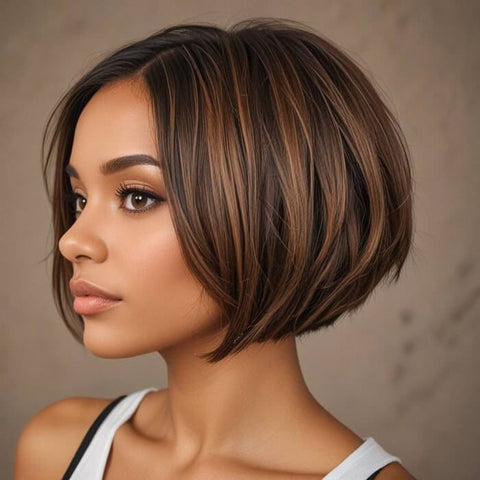 Ready to Wear Wig Brown Highlight Short Bob Wigs Glueless Human Hair Wigs