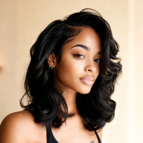 Wear and Go Wigs Wavy Bob Wigs with Side Part Lace Front Glueless Human Hair Wigs