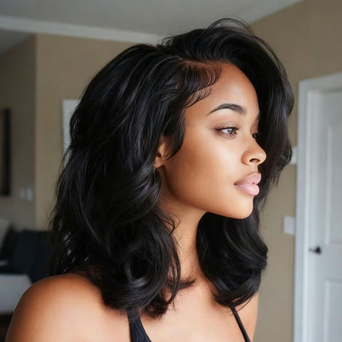 Wear and Go Wigs Wavy Bob Wigs with Side Part Lace Front Glueless Human Hair Wigs