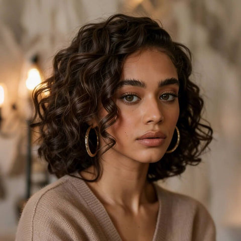 Wear And Go Wigs Warm Brown Curly Bob Wigs Glueless Human Hair Wigs