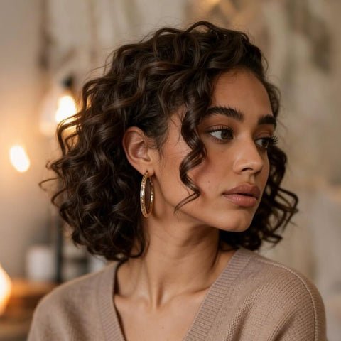 Wear And Go Wigs Warm Brown Curly Bob Wigs Glueless Human Hair Wigs