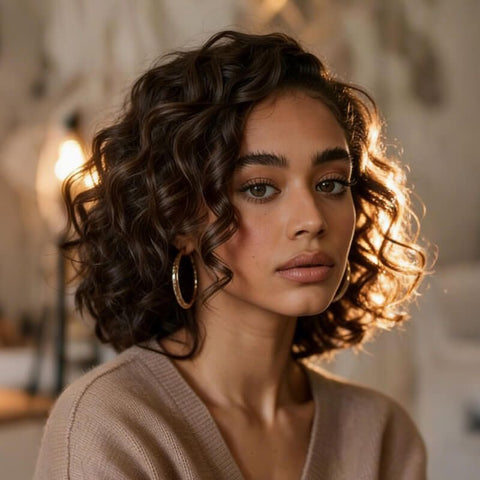 Wear And Go Wigs Warm Brown Curly Bob Wigs Glueless Human Hair Wigs