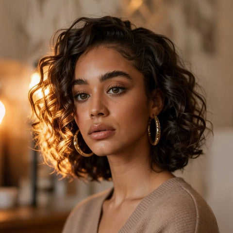 Wear And Go Wigs Warm Brown Curly Bob Wigs Glueless Human Hair Wigs