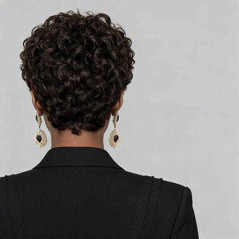Elegant Short Curly Pixie Cut Wigs with Bangs for Women Human Hair Wigs