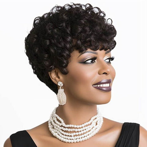 Elegant Short Curly Pixie Cut Wigs with Bangs for Women Human Hair Wigs