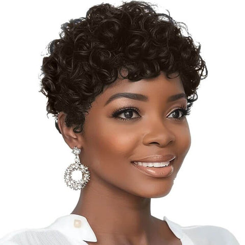Elegant Short Curly Pixie Cut Wigs with Bangs for Women Human Hair Wigs