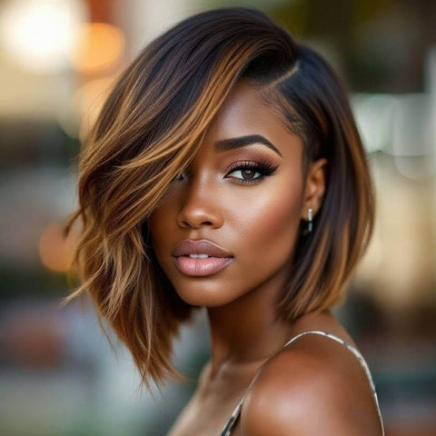 Ready to Wear Wig Highlight Ombre Brown Bob Wigs With Side Part Human Hair Wigs