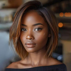 Ready to Wear Wig Highlight Ombre Brown Bob Wigs With Side Part Human Hair Wigs