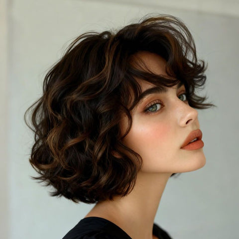 Wear And Go Wigs Brown Highlight Wave Short Bob Wigs Glueless Human Hair Wigs